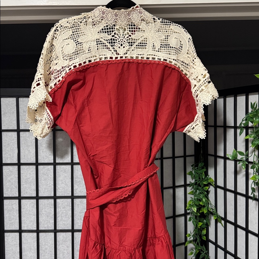 Farm Rio XXS Red Floral Chains Guipure Midi Dress - Picture 9 of 12
